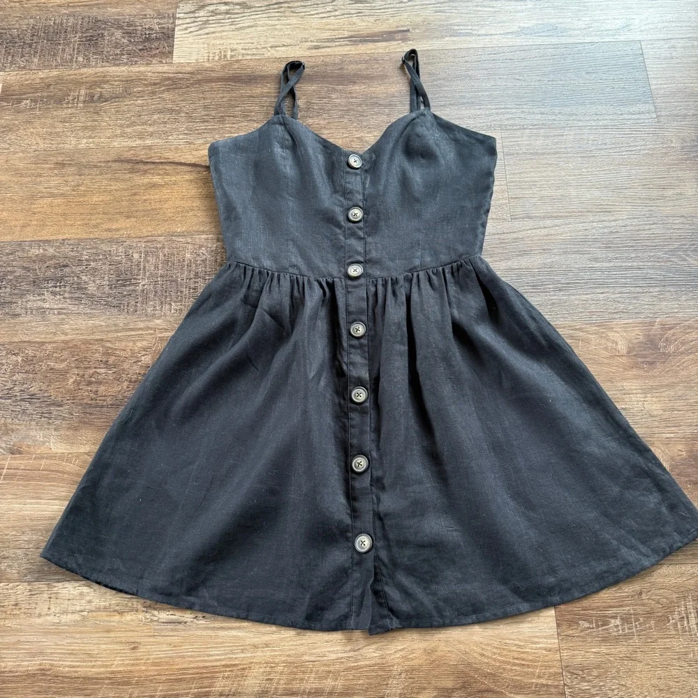 Reformation Finn chic Black linen classic minimalist Button-Down Dress 6 - Picture 2 of 11